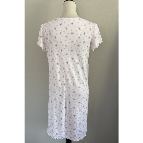 Miss Elaine Nightgown Womens Med Pink Floral Ruffle Trim Short Sleeves Sleepwear - Picture 2 of 11